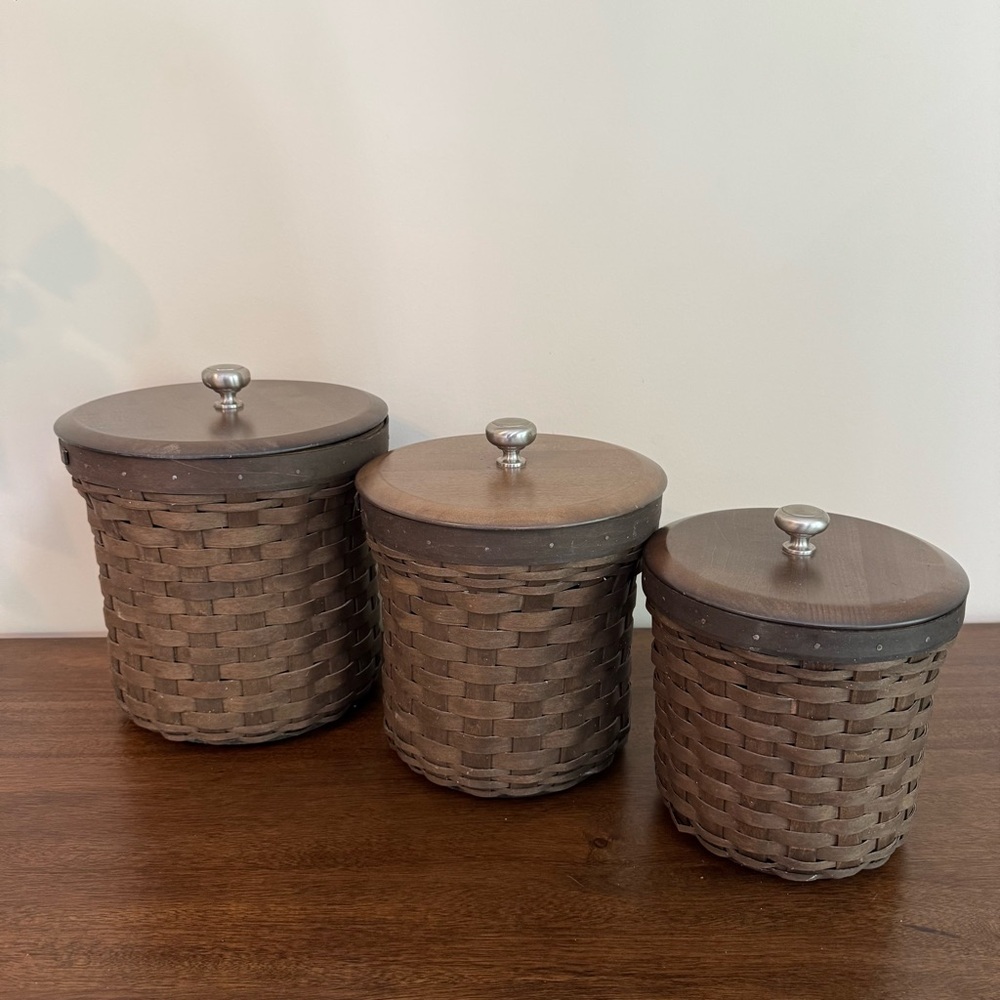 LONGABERGER 2006 3 PIECE CANISTERS Baskets SET 3  W/ LIDS , Without Liner
